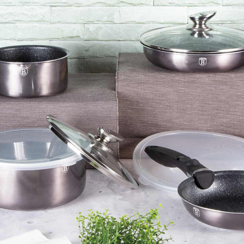  BH/6918, juego de utensilios de cocina de 9 piezas, gris oscuro, juego de utensilios de cocina de 9 piezas, mango de clic, utensilios de cocina inteligentes, juego de utensilios de cocina, ollas y sartenes, juego de ollas y sartenes, juego, clic, cocina, utensilios de cocina, ollas y cazuelas