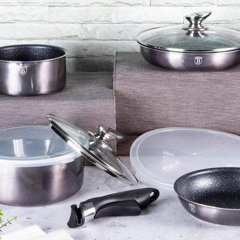  BH/6918, juego de utensilios de cocina de 9 piezas, gris oscuro, juego de utensilios de cocina de 9 piezas, mango de clic, utensilios de cocina inteligentes, juego de utensilios de cocina, ollas y sartenes, juego de ollas y sartenes, juego, clic, cocina, utensilios de cocina, ollas y cazuelas