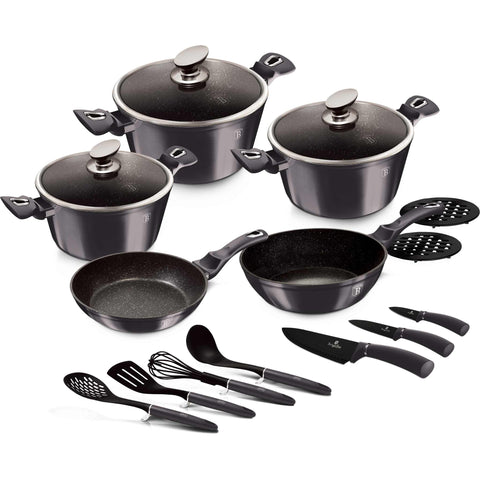  BH/6920, Juego de utensilios de cocina de 17 piezas, Gris oscuro, Juego de utensilios de cocina, ollas, juego de ollas, sartenes, juego de ollas y sartenes, juego, utensilios de cocina, cuchillo, cuchillos, cocina, utensilios de cocina, Ollas y cacerolas