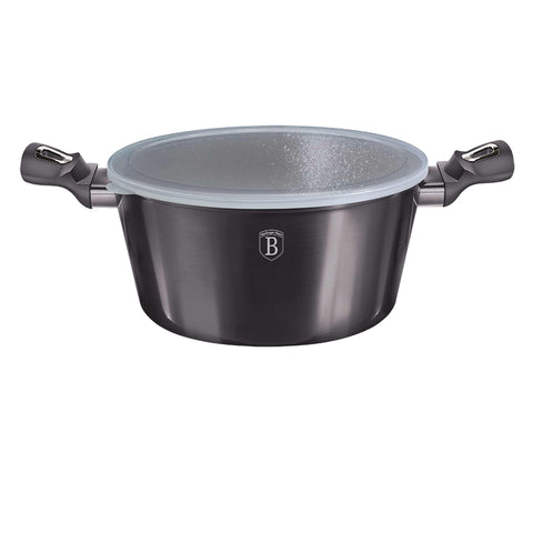 Product image of Casserole with lid 30cm. Part of the Metallic Line Carbon Pro Edition . Features: • Material: forged aluminum • Casserole with lid Ø30*13,5 cm 8L • Color: metallic dark grey REGISTERED DESIGN BY BERLINGER HAUS!. (Studio view). Official Berlinger Haus product, boosted by Promintra sl.