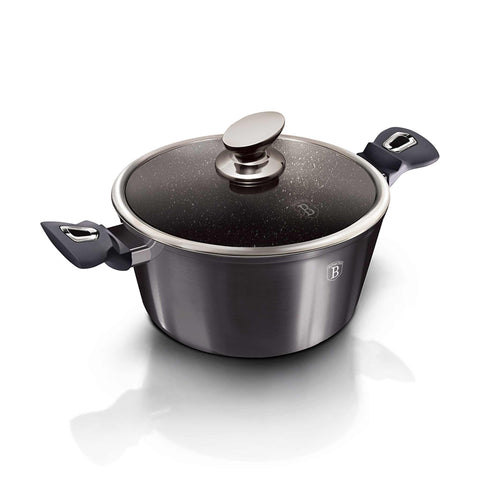 Product image of Casserole with lid 30cm. Part of the Metallic Line Carbon Pro Edition . Features: • Material: forged aluminum • Casserole with lid Ø30*13,5 cm 8L • Color: metallic dark grey REGISTERED DESIGN BY BERLINGER HAUS!. (Studio view). Official Berlinger Haus product, boosted by Promintra sl.