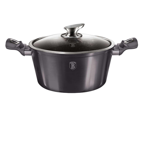 Product image of Casserole with lid 30cm. Part of the Metallic Line Carbon Pro Edition . Features: • Material: forged aluminum • Casserole with lid Ø30*13,5 cm 8L • Color: metallic dark grey REGISTERED DESIGN BY BERLINGER HAUS!. (Studio view). Official Berlinger Haus product, boosted by Promintra sl.