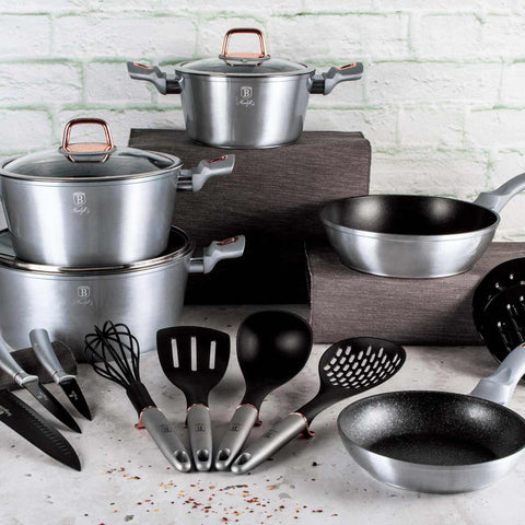  BH/7044, juego de utensilios de cocina de 17 piezas, gris, juego de utensilios de cocina de 17 piezas, juego de utensilios de cocina, ollas, juego de ollas, ollas y sartenes, juego de ollas y sartenes, juego, herramientas de cocina, cuchillo, cuchillos, cocina, utensilios de cocina, ollas y cazuelas