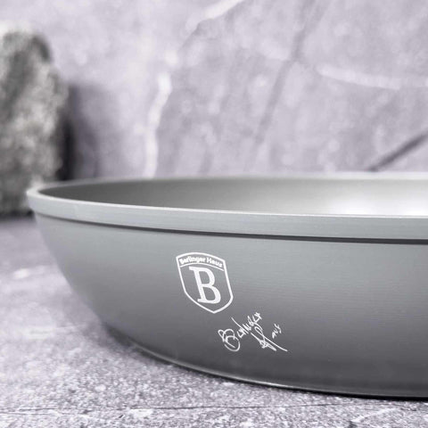 Product image of Frypan 20cm. Part of the Aspen Collection . Features: • Material: forged aluminum with grey titan non-stick coating • Frypan Ø20*4,5 cm 1,0L • Color: matt grey REGISTERED DESIGN BY BERLINGER HAUS!. (Studio view). Official Berlinger Haus product, boosted by Promintra sl.