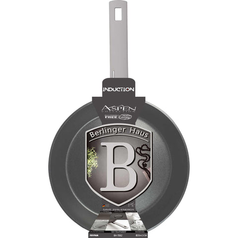 Product image of Frypan 28cm. Part of the Aspen Collection . Features: • Material: forged aluminum with grey titan non-stick coating • Frypan Ø28*5,2 cm 2,4L • Color: matt grey REGISTERED DESIGN BY BERLINGER HAUS!. (Studio view). Official Berlinger Haus product, boosted by Promintra sl.
