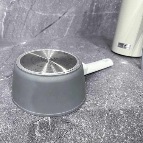 Product image of Sauce pan 16cm. Part of the Aspen Collection . Features: • Material: forged aluminum with grey titan non-stick coating • Sauce pan Ø16*7 cm 1,2L • Color: matt grey REGISTERED DESIGN BY BERLINGER HAUS!. (Studio view). Official Berlinger Haus product, boosted by Promintra sl.