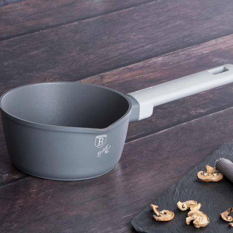 Product image of Sauce pan 16cm. Part of the Aspen Collection . Features: • Material: forged aluminum with grey titan non-stick coating • Sauce pan Ø16*7 cm 1,2L • Color: matt grey REGISTERED DESIGN BY BERLINGER HAUS!. (Studio view). Official Berlinger Haus product, boosted by Promintra sl.