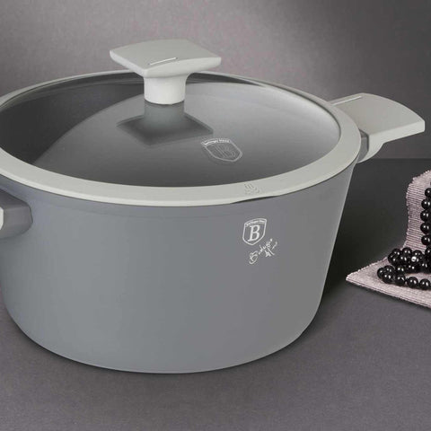 Product image of Casserole with lid 20cm. Part of the Aspen Collection . Features: • Material: forged aluminum with grey titan non-stick coating • Casserole with lid Ø20*10,4 cm 2,5L • Color: matt grey REGISTERED DESIGN BY BERLING.... (Studio view). Official Berlinger Haus product, boosted by Promintra sl.