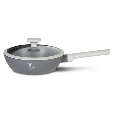 Product image of Deep frypan with lid 24cm. Part of the Aspen Collection . Features: • Material: forged aluminum with grey titan non-stick coating • Deep frypan with lid Ø24*6,5 cm 2,3L • Color: matt grey REGISTERED DESIGN BY BERLIN.... (Studio view). Official Berlinger Haus product, boosted by Promintra sl.