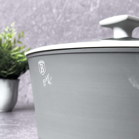Product image of Deep frypan with lid 24cm. Part of the Aspen Collection . Features: • Material: forged aluminum with grey titan non-stick coating • Deep frypan with lid Ø24*6,5 cm 2,3L • Color: matt grey REGISTERED DESIGN BY BERLIN.... (Studio view). Official Berlinger Haus product, boosted by Promintra sl.