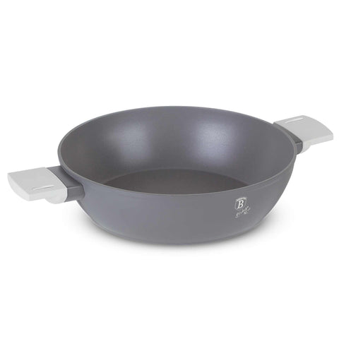 Product image of Shallow pot with lid 28cm. Part of the Aspen Collection . Features: • Material: forged aluminum with grey titan non-stick coating • Shallow pot with lid Ø28*7,5 cm 3,8L • Color: matt grey REGISTERED DESIGN BY BERLIN.... (Studio view). Official Berlinger Haus product, boosted by Promintra sl.