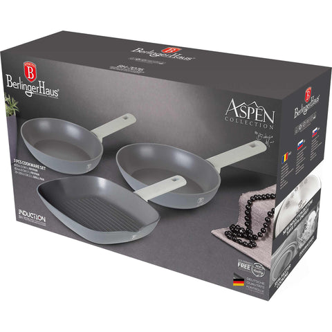 BH/7076N, juego de 3 sartenes, gris mate, juego de 3 sartenes b., sartén, juego de sartenes, sartén, juego de sartenes, sartén para parrilla, utensilios de cocina, cocina, sartenes, juego de sartenes