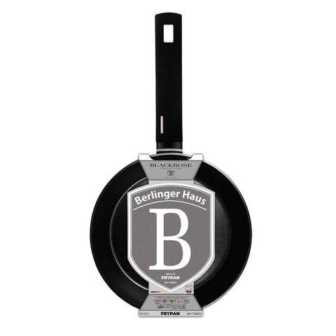 Product image of Frypan 20cm. Part of the Monaco Collection . Features: • Material: forged aluminum with black titan non-stick coating • Frypan Ø20*4,5 cm 1,0L • Color: black- rose gold REGISTERED DESIGN BY BERLINGER HAUS!. (Studio view). Official Berlinger Haus product, boosted by Promintra sl.