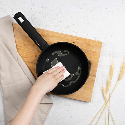 Product image of Frypan 20cm. Part of the Monaco Collection . Features: • Material: forged aluminum with black titan non-stick coating • Frypan Ø20*4,5 cm 1,0L • Color: black- rose gold REGISTERED DESIGN BY BERLINGER HAUS!. (Studio view). Official Berlinger Haus product, boosted by Promintra sl.