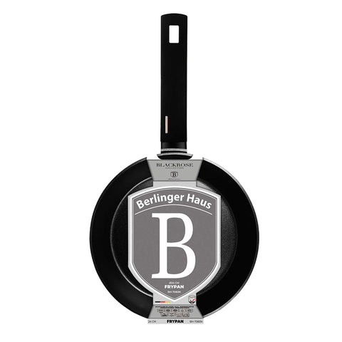 Product image of Frypan 24cm. Part of the Monaco Collection . Features: • Material: forged aluminum with black titan non-stick coating • Frypan Ø24*4,8 cm 1,7L • Color: black- rose gold REGISTERED DESIGN BY BERLINGER HAUS!. (Studio view). Official Berlinger Haus product, boosted by Promintra sl.