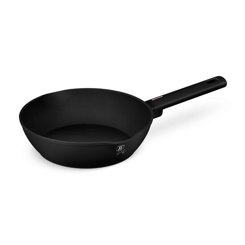 Product image of Deep frypan with lid 24cm. Part of the Monaco Collection . Features: • Material: forged aluminum with black titan non-stick coating • Deep frypan with lid Ø24*6,5 cm 2,3L • Color: black- rose gold REGISTERED DESIGN B.... (Studio view). Official Berlinger Haus product, boosted by Promintra sl.