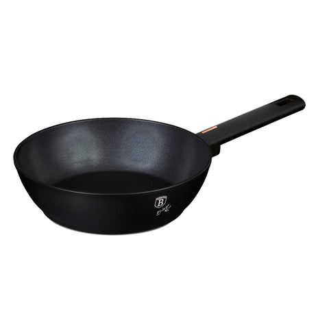 Product image of Deep frypan with lid 24cm. Part of the Monaco Collection . Features: • Material: forged aluminum with black titan non-stick coating • Deep frypan with lid Ø24*6,5 cm 2,3L • Color: black- rose gold REGISTERED DESIGN B.... (Studio view). Official Berlinger Haus product, boosted by Promintra sl.