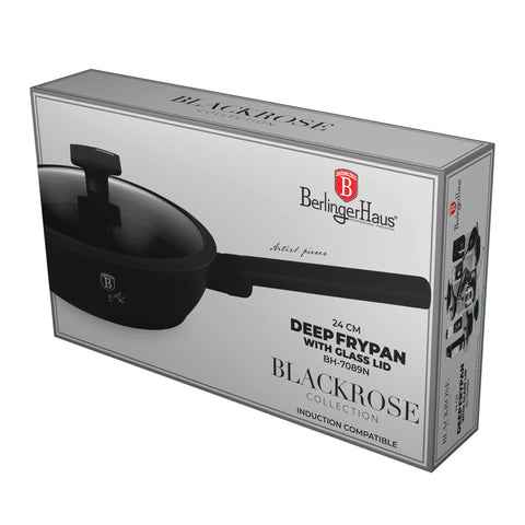 BH/7089N, BH/7089, Sartén honda con tapa de 24 cm, negro, oro rosa, sartén honda de 24 cm, sartén, sartén honda, sartén honda con tapa, sartén, batería de cocina, cocina, Berlinger Haus, Promintra, caja de regalo, conceptual, estilo de vida