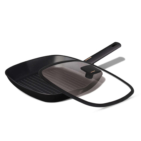 sartén, sartén para freír, sartén para parrilla, sartén para parrilla con tapa, batería de cocina, cocinar,sartén para parrilla de 28 cm con tapa,negro mate,RENEW,BH/7093,BH/7093N