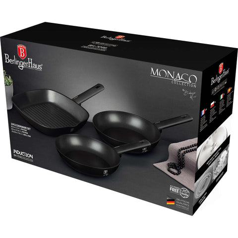 sartén, juego de sartenes, sartén, juego de sartenes, sartén grill, utensilios de cocina, cocinar, juego de sartenes de 3 piezas, negro mate, RENEW, BH/7096, BH/7096N