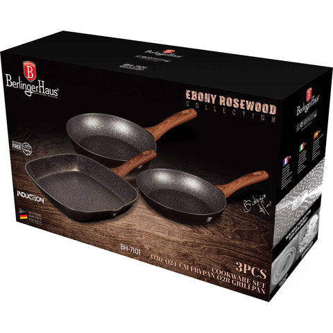  BH/7101, juego de 3 sartenes, palisandro, negro, juego de 3 sartenes b., sartén, juego de sartenes, sartén, juego de sartenes, sartén para parrilla, utensilios de cocina, cocina, sartenes, juego de sartenes