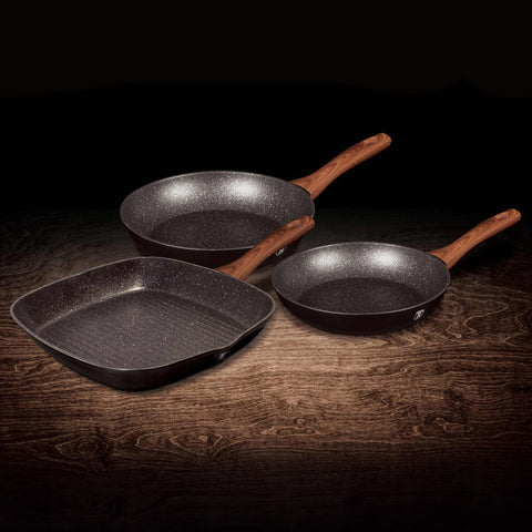  BH/7101, juego de 3 sartenes, palisandro, negro, juego de 3 sartenes b., sartén, juego de sartenes, sartén, juego de sartenes, sartén para parrilla, utensilios de cocina, cocina, sartenes, juego de sartenes
