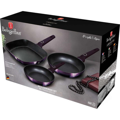  BH/7104, juego de 3 sartenes, morado, juego de 3 sartenes b., sartén, juego de sartenes, sartén, juego de sartenes, sartén para parrilla, utensilios de cocina, cocina, sartenes, juego de sartenes