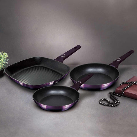  BH/7104, juego de 3 sartenes, morado, juego de 3 sartenes b., sartén, juego de sartenes, sartén, juego de sartenes, sartén para parrilla, utensilios de cocina, cocina, sartenes, juego de sartenes