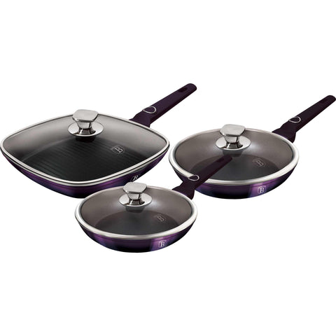 BH/7107, juego de 6 sartenes, morado, juego de 6 sartenes, sartén, juego de sartenes, juego de sartenes con tapa, sartén, juego de sartenes, sartén para parrilla, utensilios de cocina, cocina, sartenes, juego de sartenes