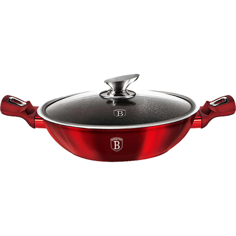 BH/7110, Wok con tapa 30cm, Burdeos, Rojo, Wok 30 cm con tapa, Wok, Wok con tapa, Batería de cocina, Cocina, Sartenes
