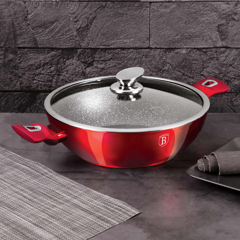 BH/7110, Wok con tapa 30cm, Burdeos, Rojo, Wok 30 cm con tapa, Wok, Wok con tapa, Batería de cocina, Cocina, Sartenes