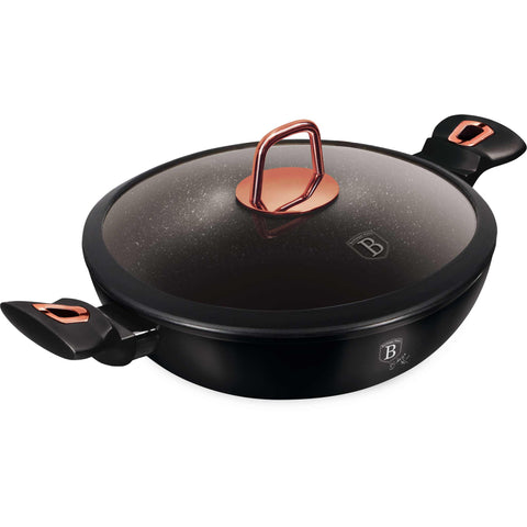 wok, wok con tapa, batería de cocina, cocinar,wok de 30 cm con tapa,negro/oro rosa,BH/7112