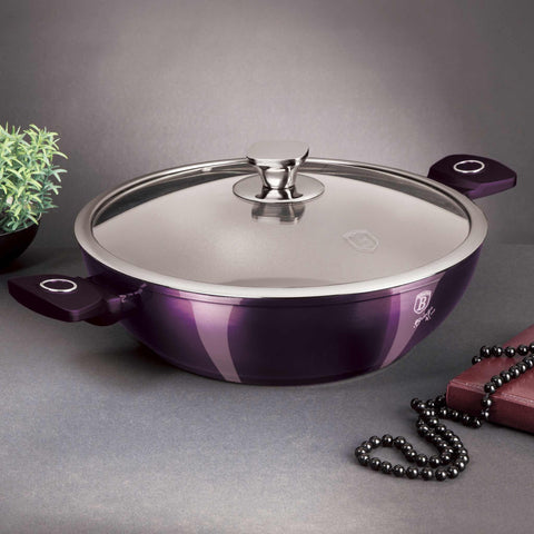 wok, wok con tapa, utensilios de cocina, cocinar,wok de 30 cm con tapa, morado,BH/7114