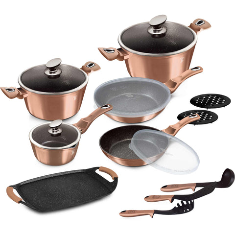  BH/7124, Juego de utensilios de cocina de 14+2 piezas, Oro rosa, Juego de utensilios de cocina de 14+2 piezas, utensilios de cocina inteligentes, juego de utensilios de cocina, ollas, juego de ollas, juego, utensilios de cocina, plancha, cocina, utensilios de cocina, Ollas y cacerolas