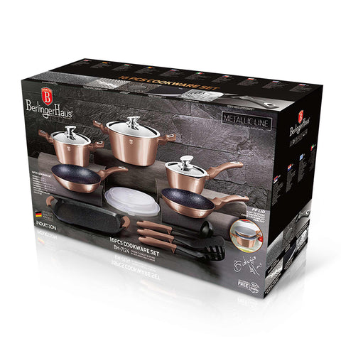  BH/7124, Juego de utensilios de cocina de 14+2 piezas, Oro rosa, Juego de utensilios de cocina de 14+2 piezas, utensilios de cocina inteligentes, juego de utensilios de cocina, ollas, juego de ollas, juego, utensilios de cocina, plancha, cocina, utensilios de cocina, Ollas y cacerolas
