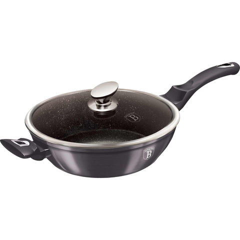 sartén, sartén honda, sartén honda con tapa, sartén, batería de cocina, cocinar, sartén honda de 32 cm, gris oscuro,BH/7139