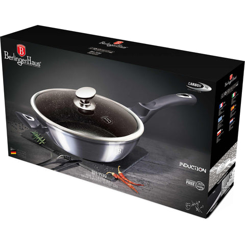 sartén, sartén honda, sartén honda con tapa, sartén, batería de cocina, cocinar, sartén honda de 32 cm, gris oscuro,BH/7139