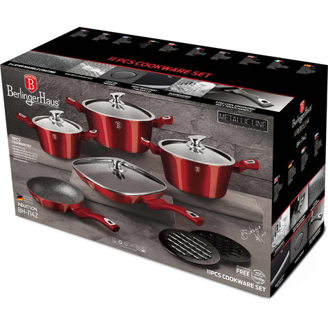 BH/7142, juego de utensilios de cocina de 11 piezas, burdeos, rojo, juego de utensilios de cocina de 11 piezas, juego de utensilios de cocina, ollas y sartenes, juego de ollas y sartenes, juego, cocina, utensilios de cocina, ollas y cazuelas