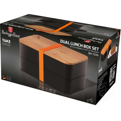 lonchera, contenedor de alimentos, caja de alimentos, almacenamiento de alimentos, tapa de bambú, lonchera, negra,BH/7206