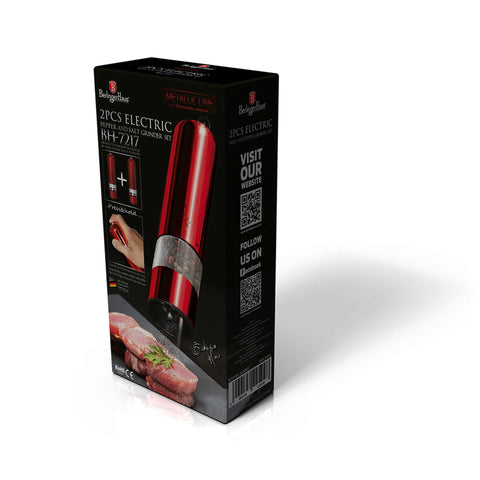  BH/7217, Juego de 2 molinillos eléctricos de sal y pimienta, color burdeos, rojo, juego de molinillos de sal y pimienta b., eléctrico/batería, juego de molinillos eléctricos de sal y pimienta, juego de molinillos de sal y pimienta, utensilios de cocina, molinillo de sal y pimienta