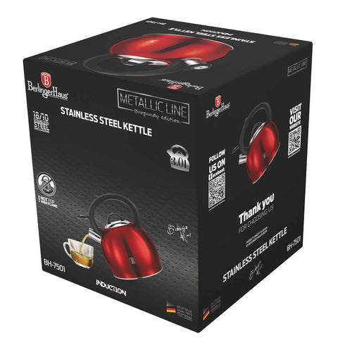  BH/7501,BH/1074N,BH/1074NO-2-6, Hervidor de agua de 3,0 l, color burdeos, rojo, hervidor con silbato, electrodomésticos de cocina, hervidor de agua