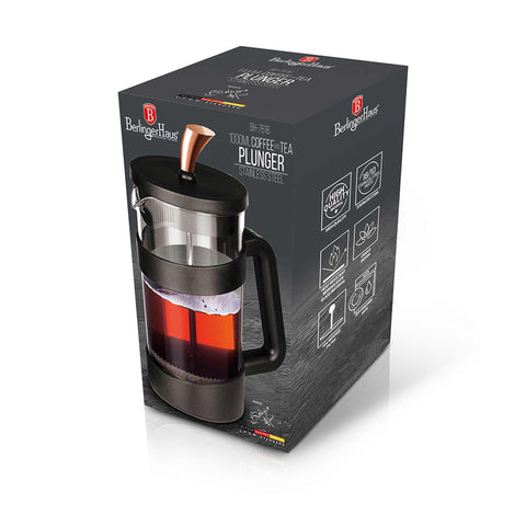  BH/7616, Cafetera de émbolo para café y té de 1000 ml, Negra, Oro rosa, Cafetera de émbolo para café y té, Cafetera de émbolo para café y té, Prensa francesa, Electrodomésticos de cocina, Cafetera