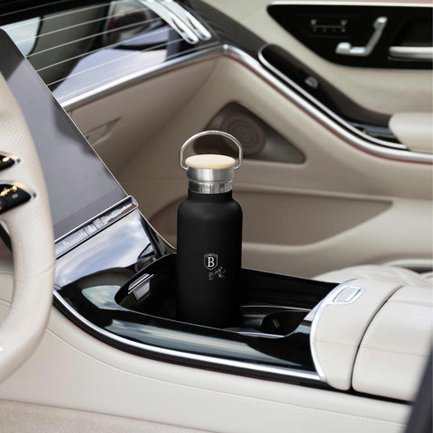  BH/7617, Termo con tapa de bambú 0,6L, Negro, Plateado, termo con tapa de bambú, termo, botella para beber