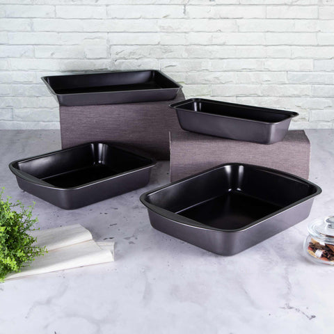  BH/7622, juego de 4 moldes para hornear, gris oscuro, utensilios para hornear, juego de moldes para hornear, hornear, molde para pan, asador, bandeja para hornear, molde para hornear