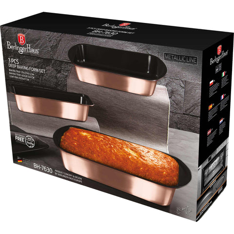  BH/7630, juego de 3 moldes para hornear, oro rosa, utensilios para hornear, juego de moldes para hornear, hornear, molde para pan, asador, molde para hornear