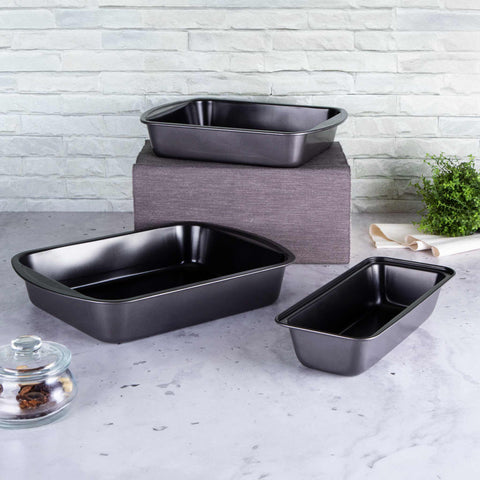  BH/7631, juego de 3 moldes para hornear, gris oscuro, utensilios para hornear, juego de moldes para hornear, hornear, molde para pan, asador, molde para hornear
