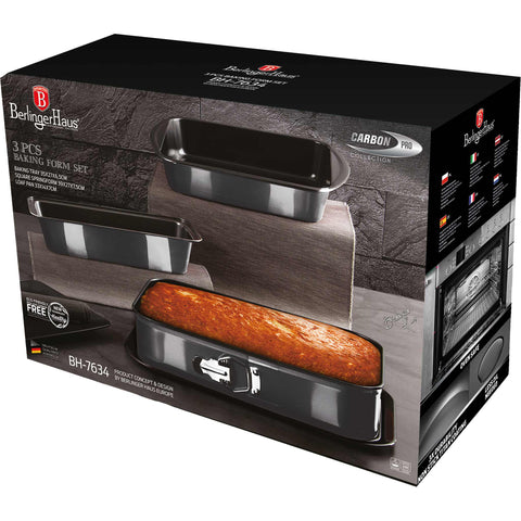 BH/7634, juego de 3 moldes para hornear, gris oscuro, utensilios para hornear, juego de moldes para hornear, hornear, molde desmontable cuadrado, asador, molde para pan, molde para hornear