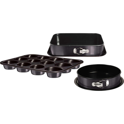 BH/7637, juego de 3 moldes desmontables con molde para muffins, gris oscuro, utensilios para hornear, juego de moldes desmontables, juego de moldes para hornear, hornear, molde desmontable cuadrado, molde desmontable redondo, molde para muffins, molde desmontable