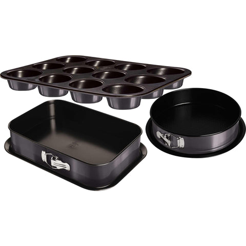 BH/7637, juego de 3 moldes desmontables con molde para muffins, gris oscuro, utensilios para hornear - juego de moldes desmontables, juego de moldes para hornear, utensilios para hornear, hornear, molde desmontable cuadrado, molde desmontable redondo, molde para muffins