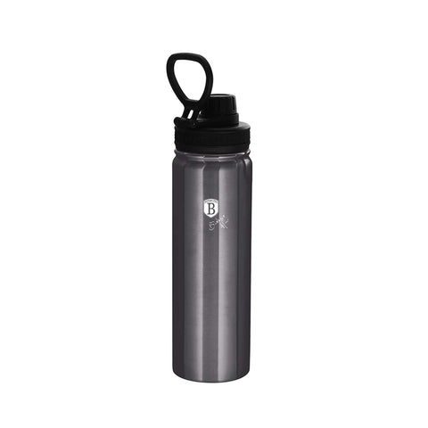 Product image of Sport bottle 540ml. Part of the Metallic Line Carbon Pro Edition . Features: • Material: inner body 18/10 stainless steel • Capacity: 540 ml • Color: metallic dark grey • Packing: half giftbox. (Studio view). Official Berlinger Haus product, boosted by Promintra sl.
